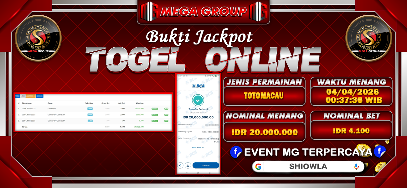 Bukti JP situs Shiowla hari Sabtu, 04 April 2026