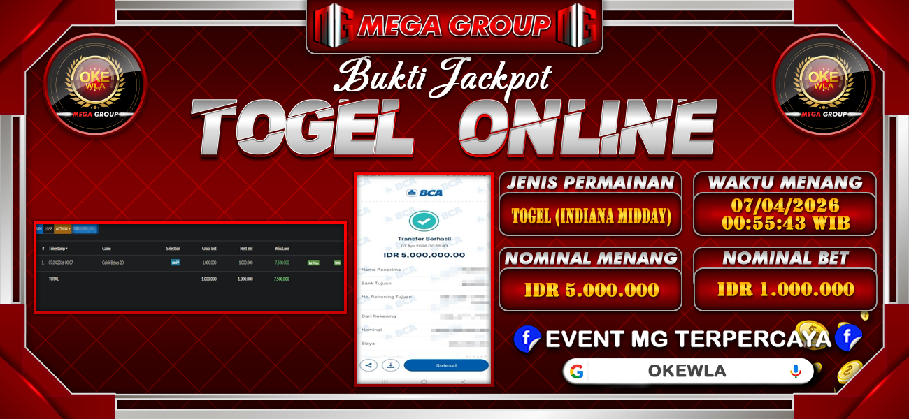 Bukti JP situs Okewla hari Selasa, 07 April 2026