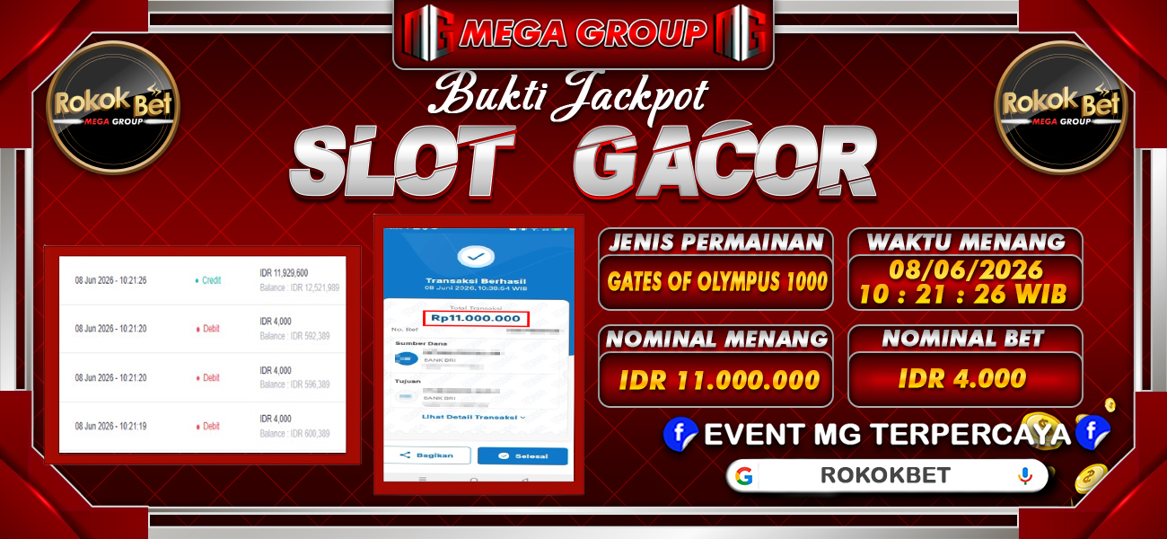 Bukti JP situs Rokokbet hari Senin, 08 Juni 2026